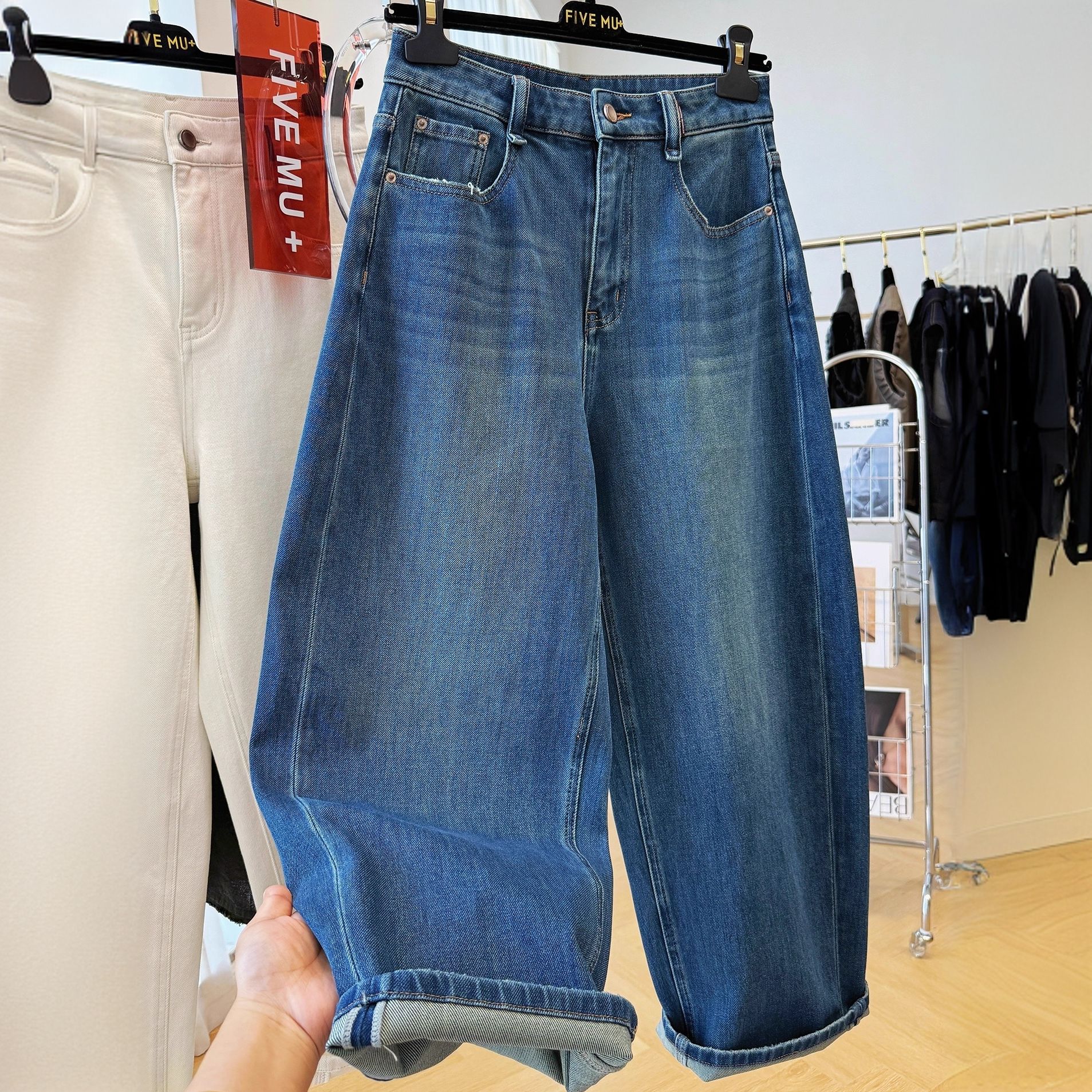 高级感独特版型超好看的裤子宽松高腰女秋季休闲牛仔裤九分哈伦裤