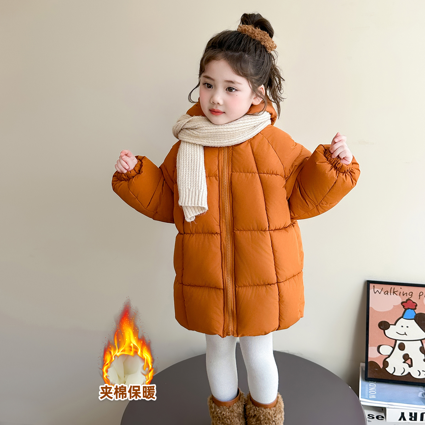 女童棉服冬季2025新款韩版儿童加绒加厚棉服时髦宝宝保暖冬装棉衣