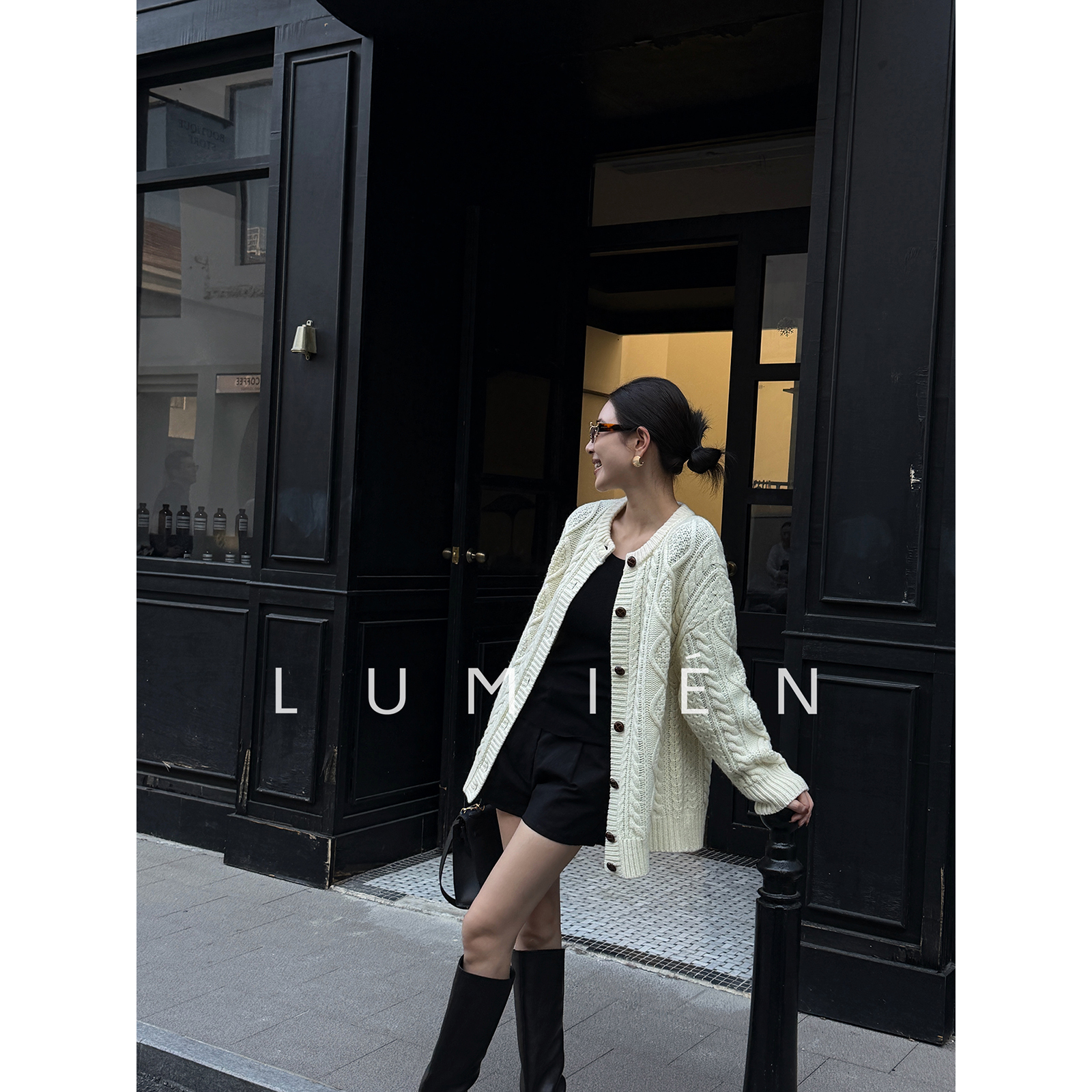 【LUMIEN 新品】“ 白兰绞花”100粗纺羊毛时尚长袖针织开衫LX5DSS118