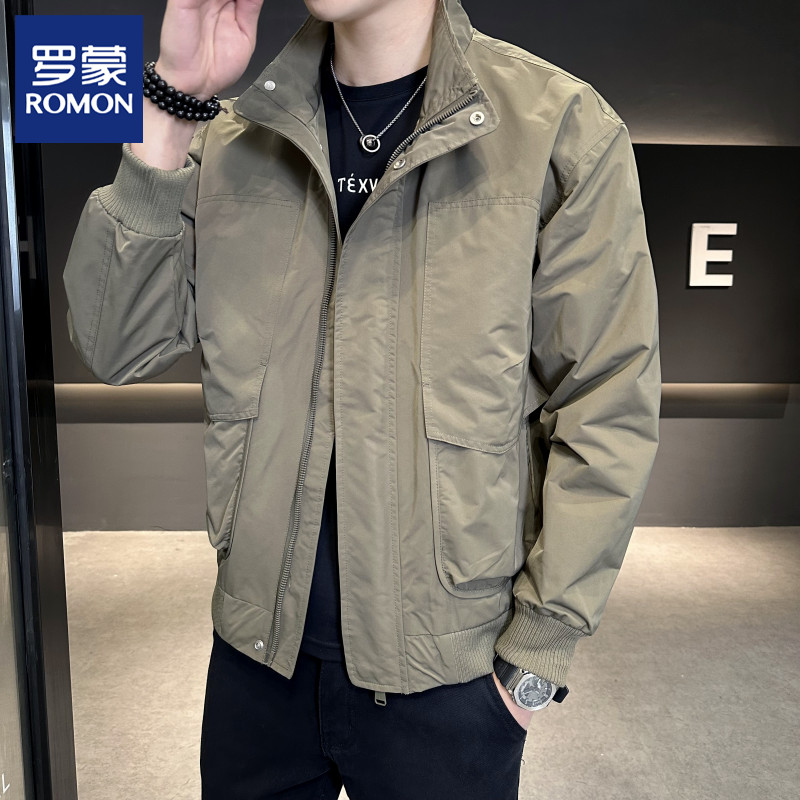 Romon/罗蒙立领夹克男士春秋季新款潮流帅气上衣宽松休闲工装外套