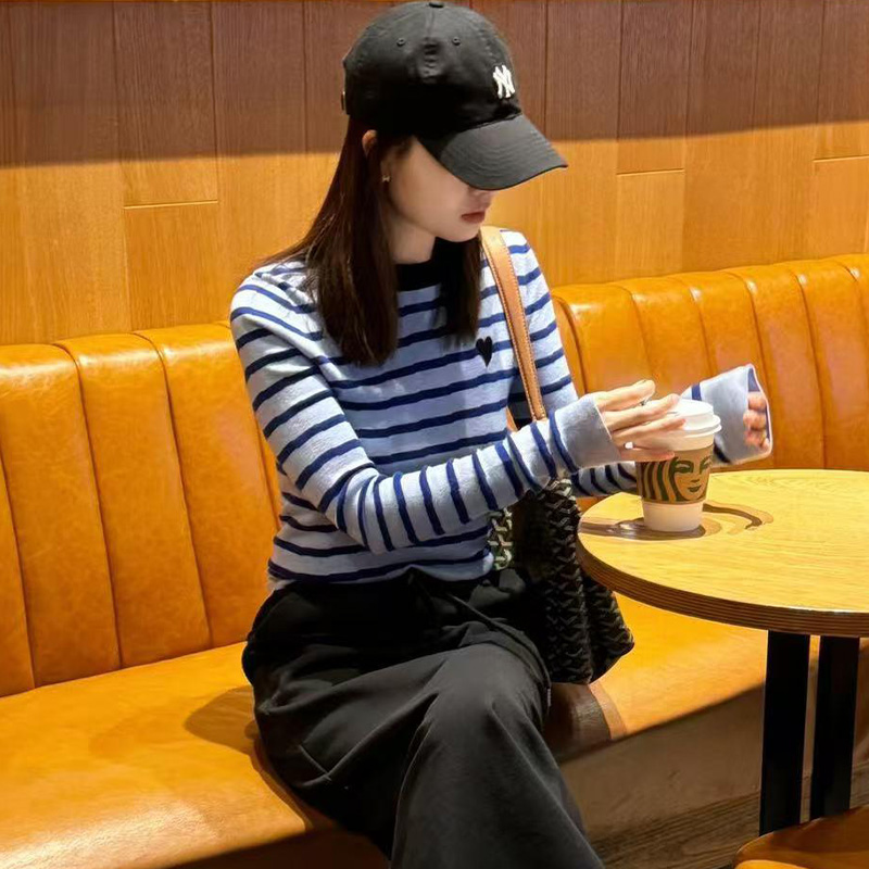 香朵儿高级感条纹T恤女士2025春秋新款韩版休闲洋气通勤时尚上衣
