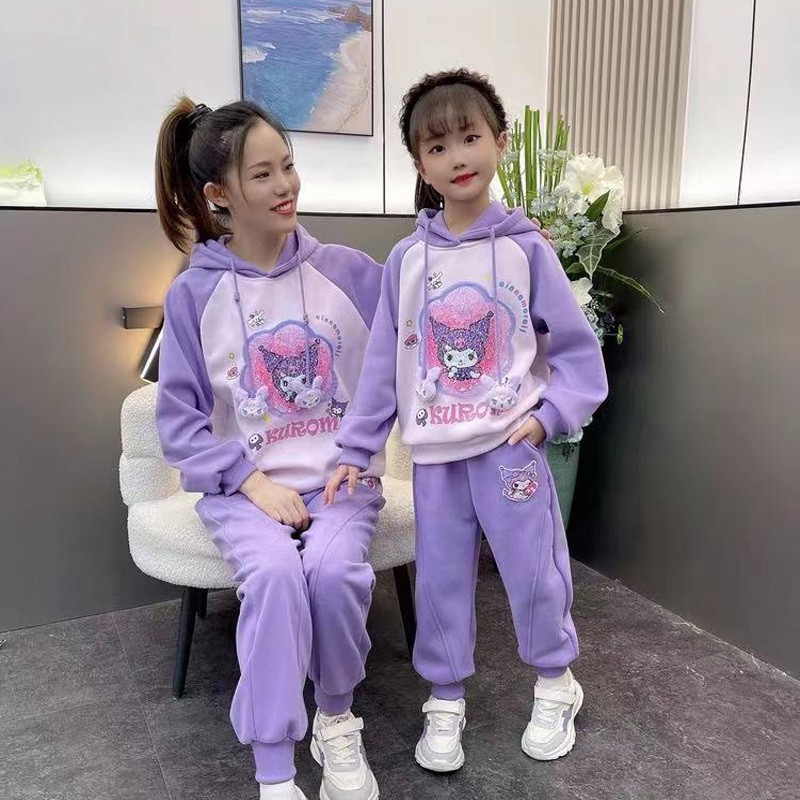 巴拉开门红加厚紫色库洛米衣服秋冬玉桂狗亮片连帽卫衣运动卫裤女