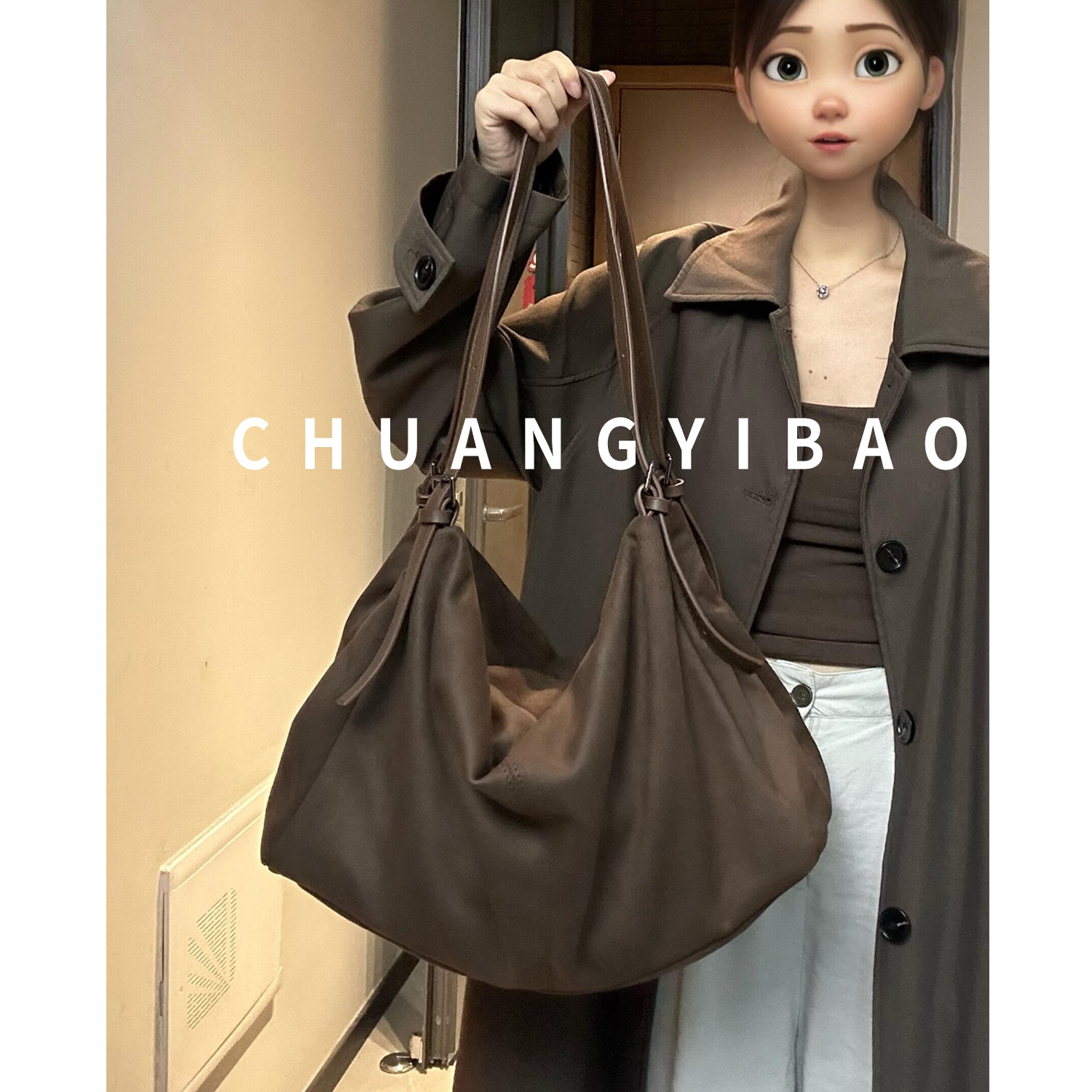 韩系慵懒风麂皮绒托特包包女式2025新款大容量简约休闲单肩斜挎包