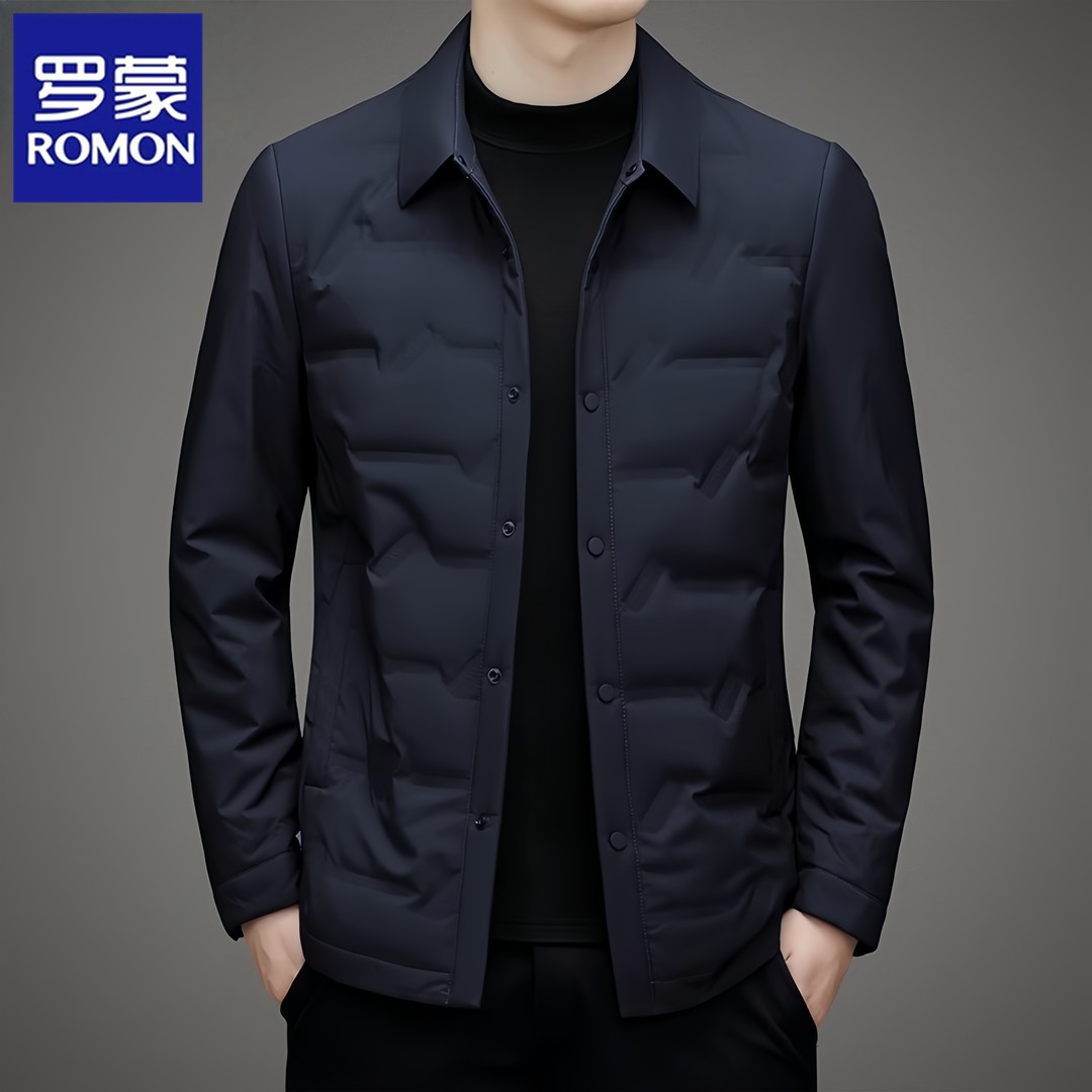 Romon/罗蒙轻薄羽绒服男士商务休闲外套秋冬季新款翻领衬衫夹克潮