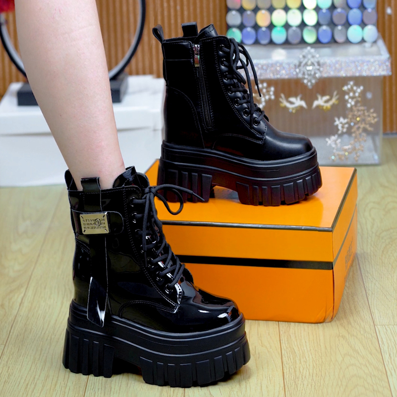 【单/棉】10cm小个子显瘦厚底马丁靴2025秋冬新款百搭增高休闲短靴