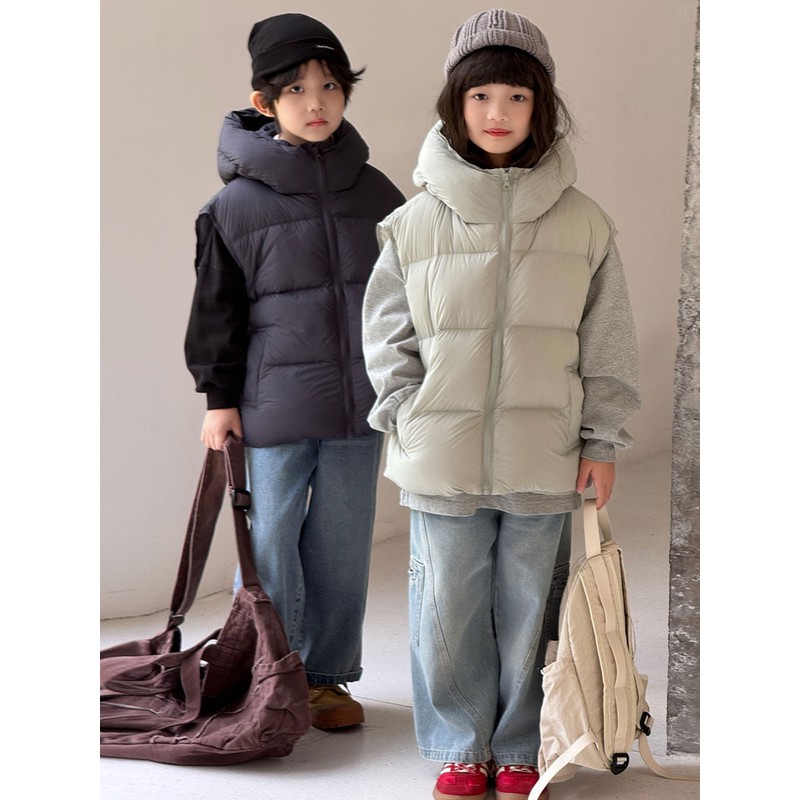 巴拉巴拉男孩女孩韩版儿童羽绒马甲秋冬2025新款连帽男女童中大童