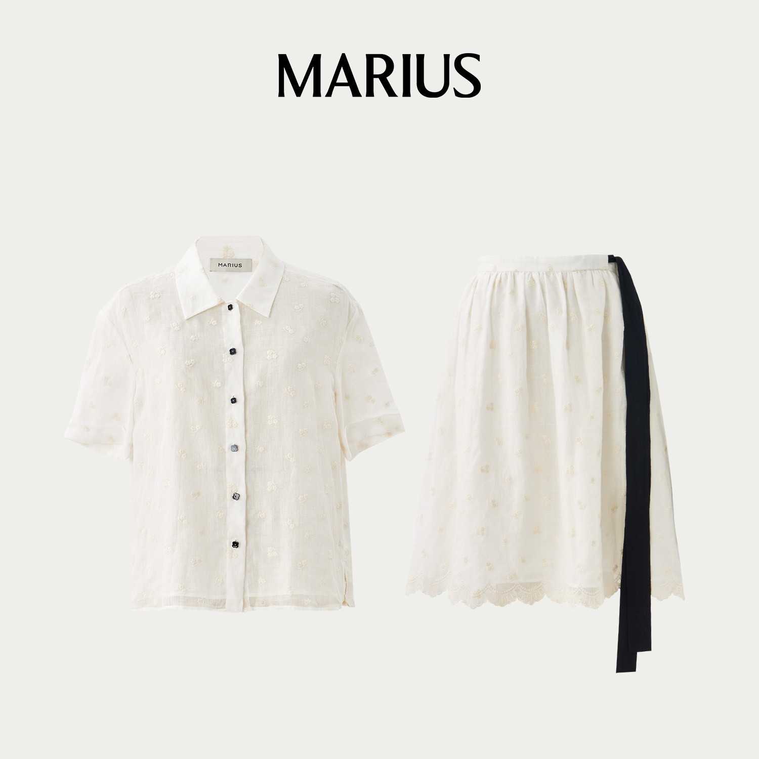 MARIUS‘棉花糖’苎麻翻边短袖衬衫