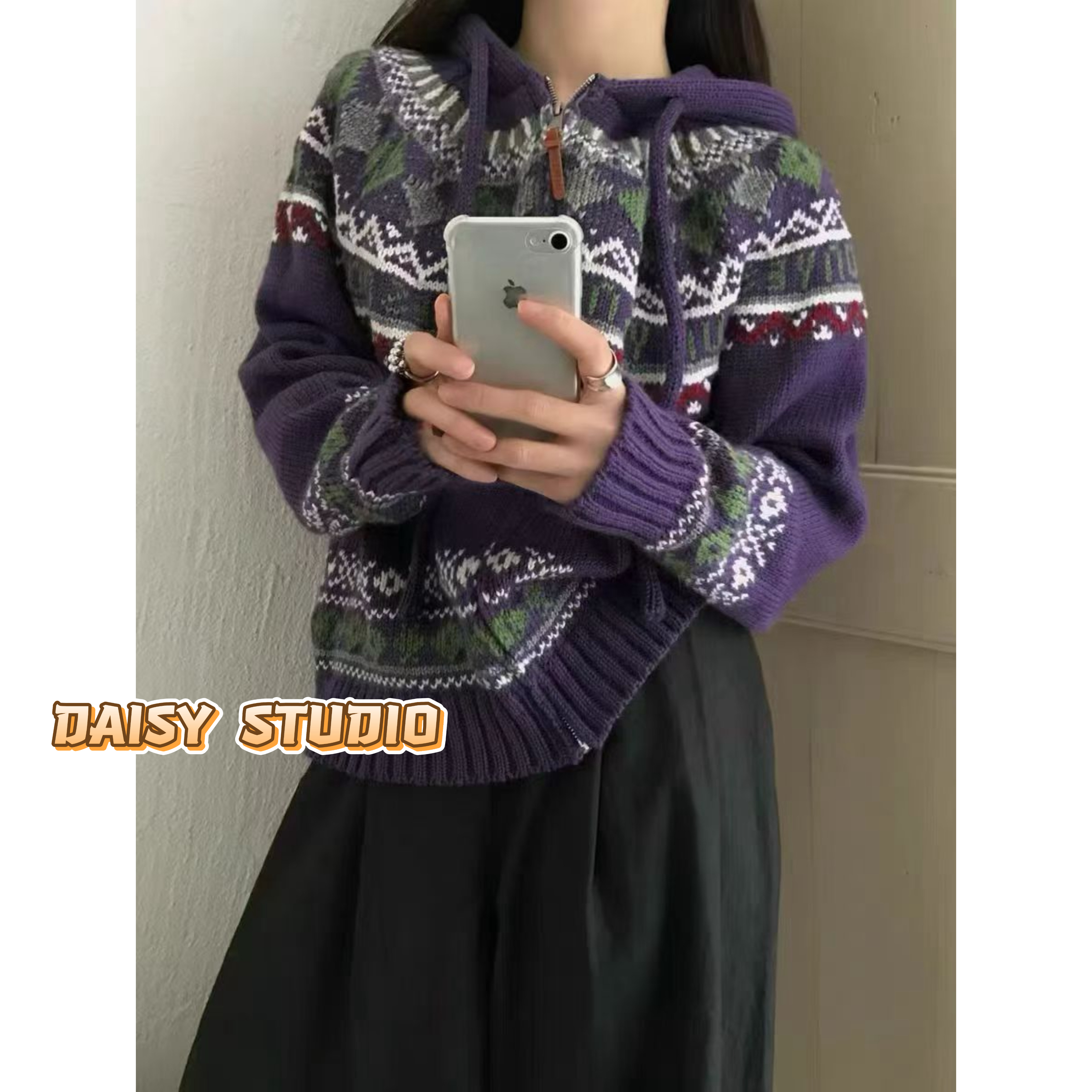 【DAISY-开衫连帽】开衫款连帽针织毛衣针织衫圆领冬季高领