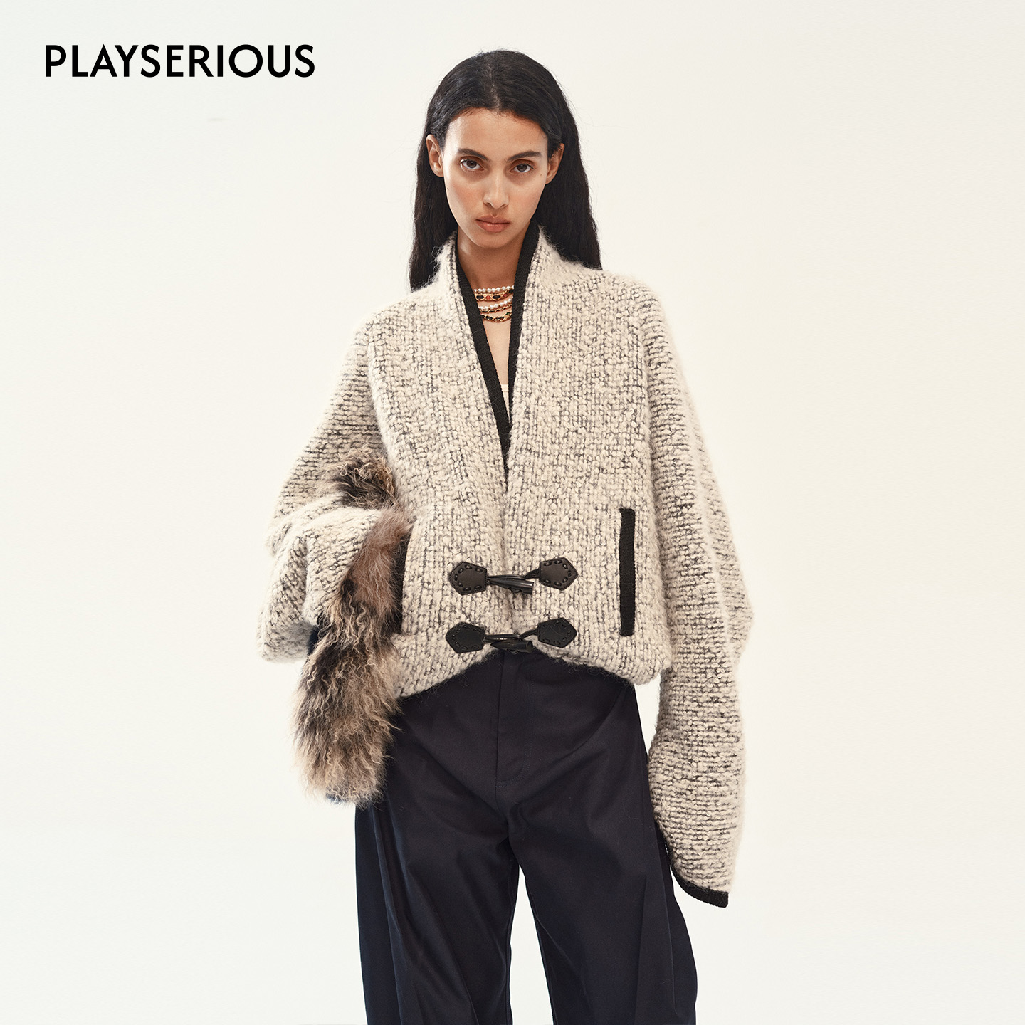 MEDIUM WELL 2025冬季新款落肩宽松羊毛外套设计感宽松休闲短外套