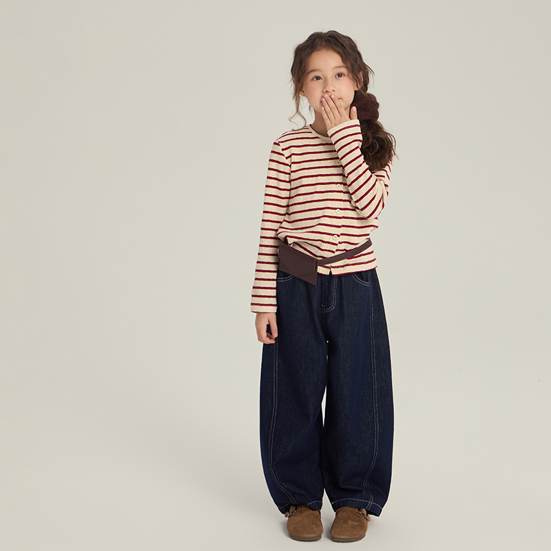 【小梨涡】女童韩版洋气条纹开衫秋季儿童百搭圆领长袖外套25F177