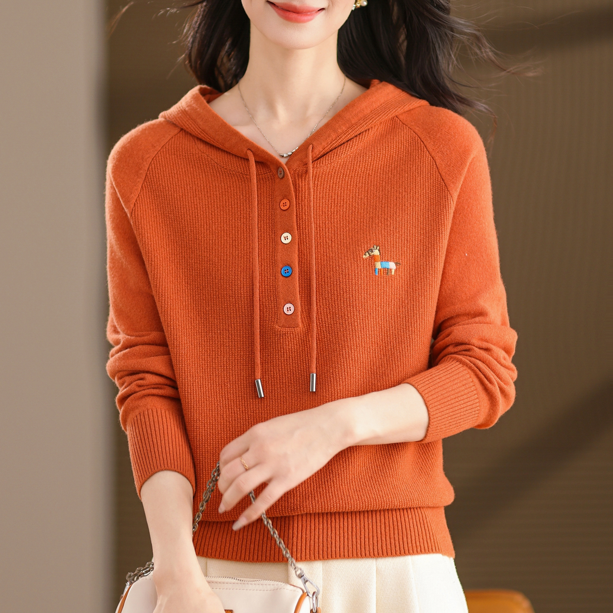 100%纯羊毛衫2025秋冬季新款连帽针织衫女毛衣百搭显瘦打底衫上衣