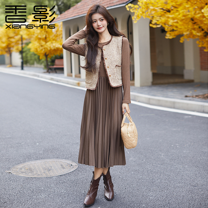 X.YING/香影女装秋季新款小香风套装洋气马甲针织连衣裙两件套潮