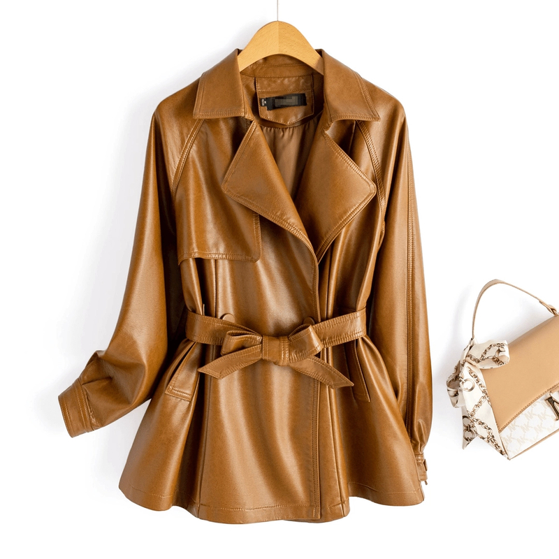 海宁皮衣女2025秋季新款收腰气质显瘦中长款宽松时尚百搭皮衣外套