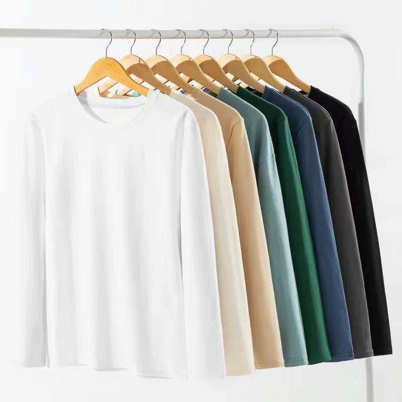 重磅！男女同款纯棉t恤男款长袖圆领情侣纯色全棉秋季休闲包邮