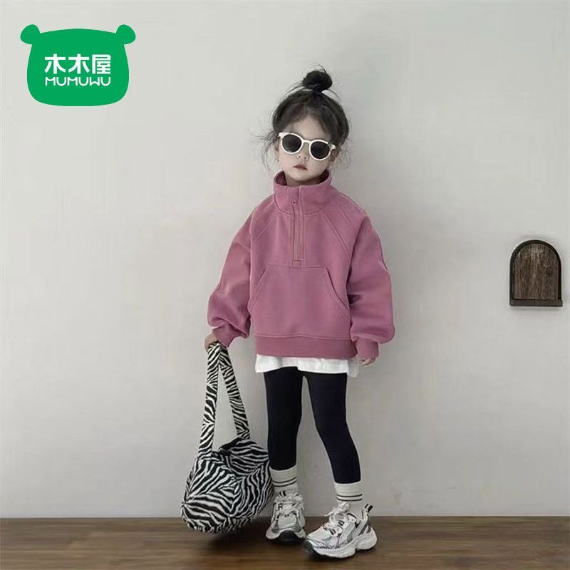 木木屋儿童洋气韩版长袖运动卫衣韩系女童秋季半拉链休闲套头上衣