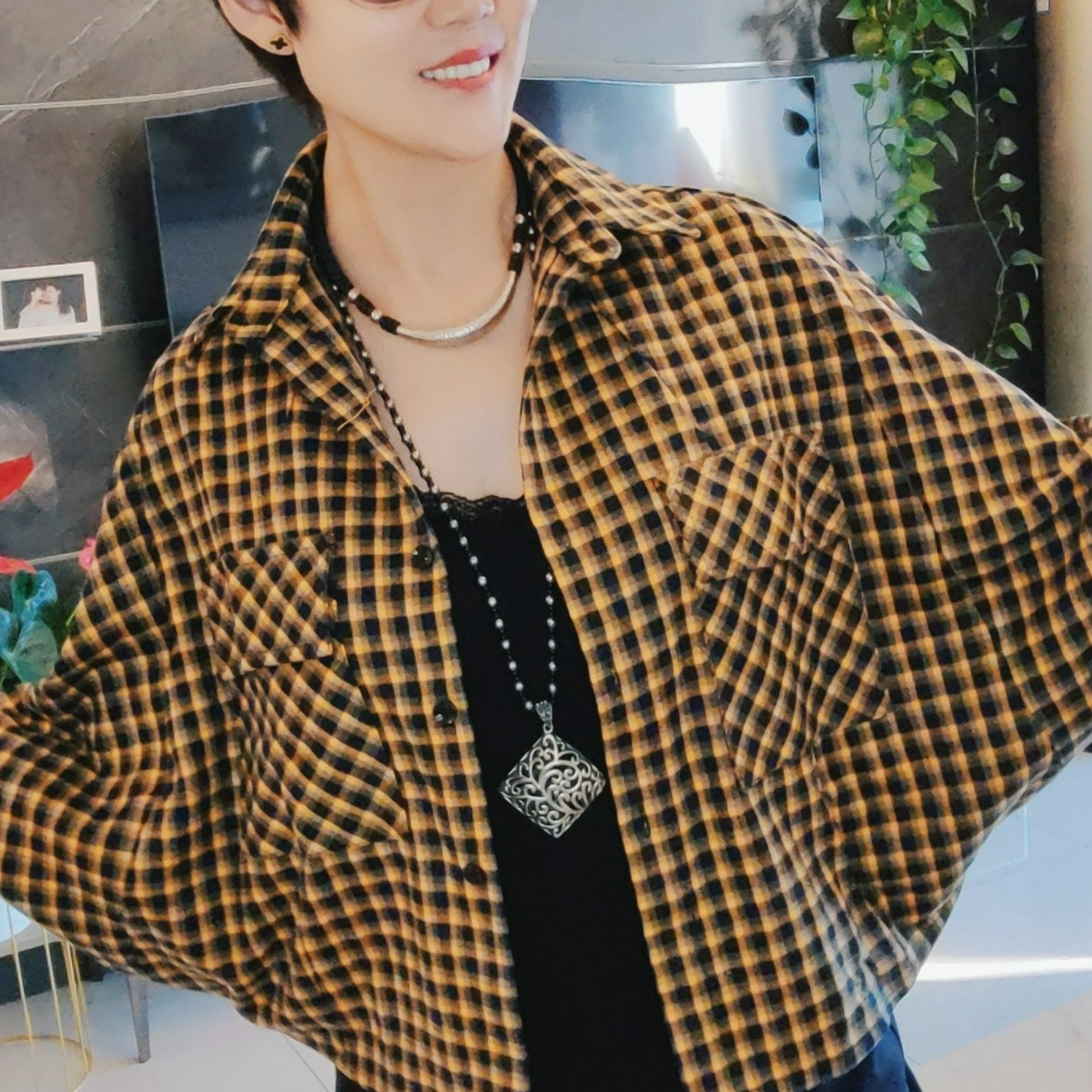 【春秋款】时尚个性百搭黄格子衬衣
