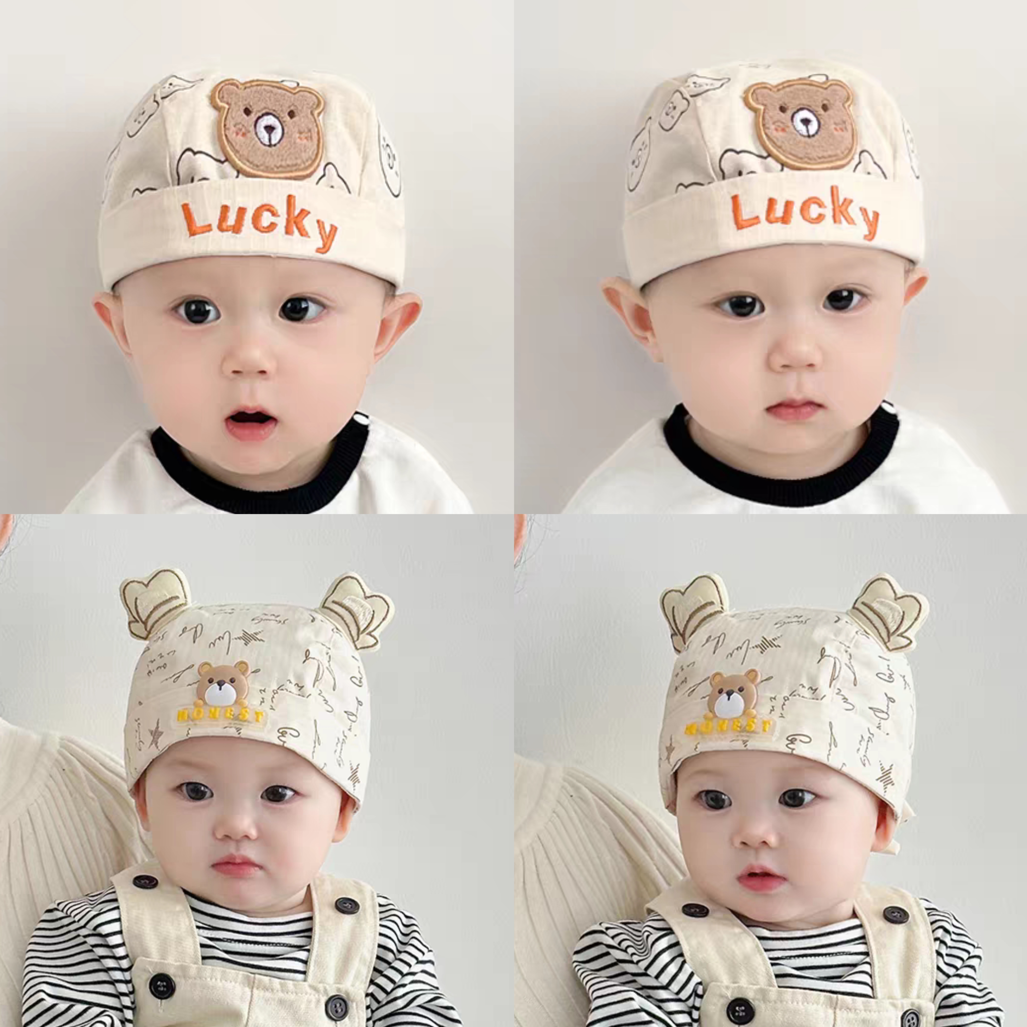 纯棉婴儿帽子春秋薄款地主帽新生儿男女宝宝可爱超萌少爷帽小月龄