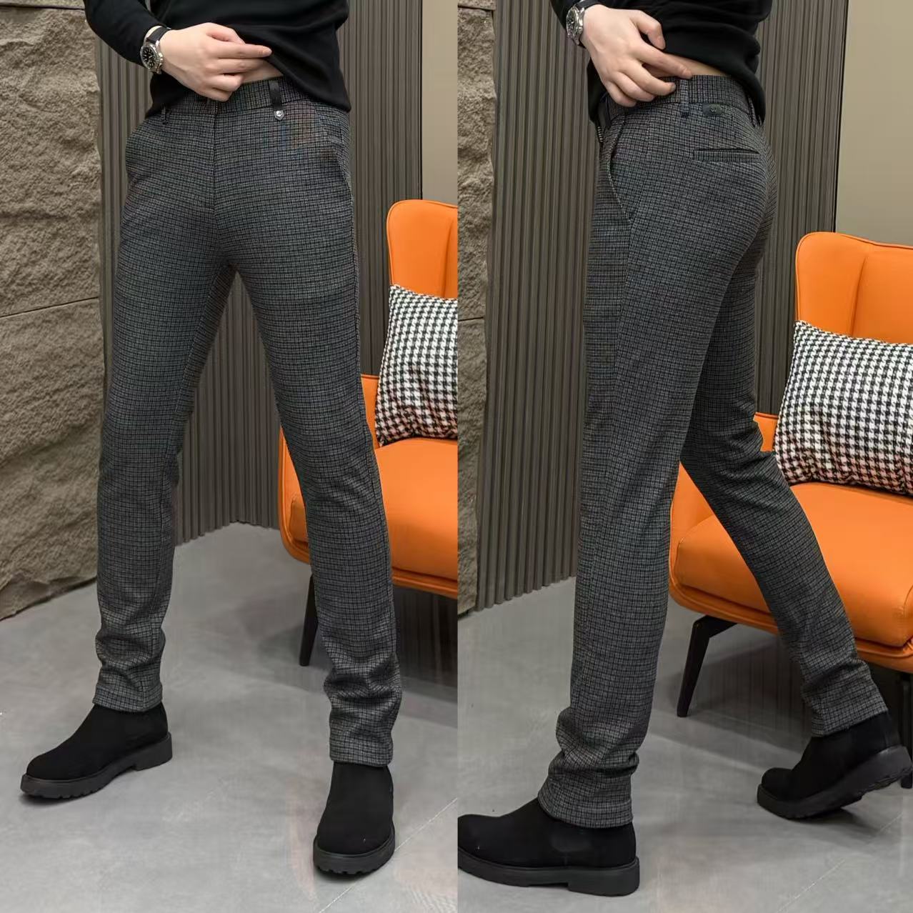 冬季男士毛呢千鸟格休闲裤商务风裤子男款秋冬款 弹力亲肤御寒