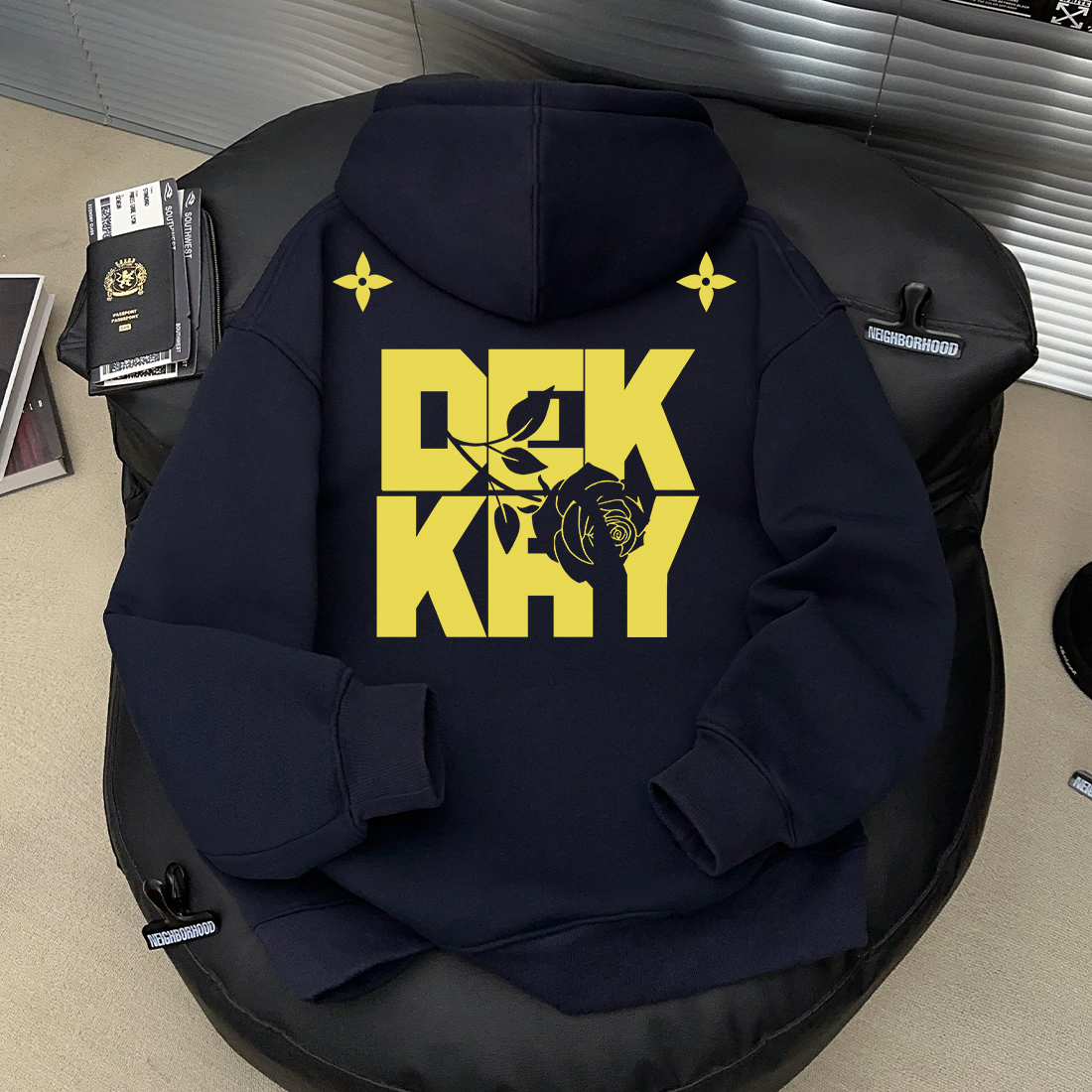 美式个性秋季星星玫瑰字母印花男女款上衣简约百搭连帽情侣卫衣