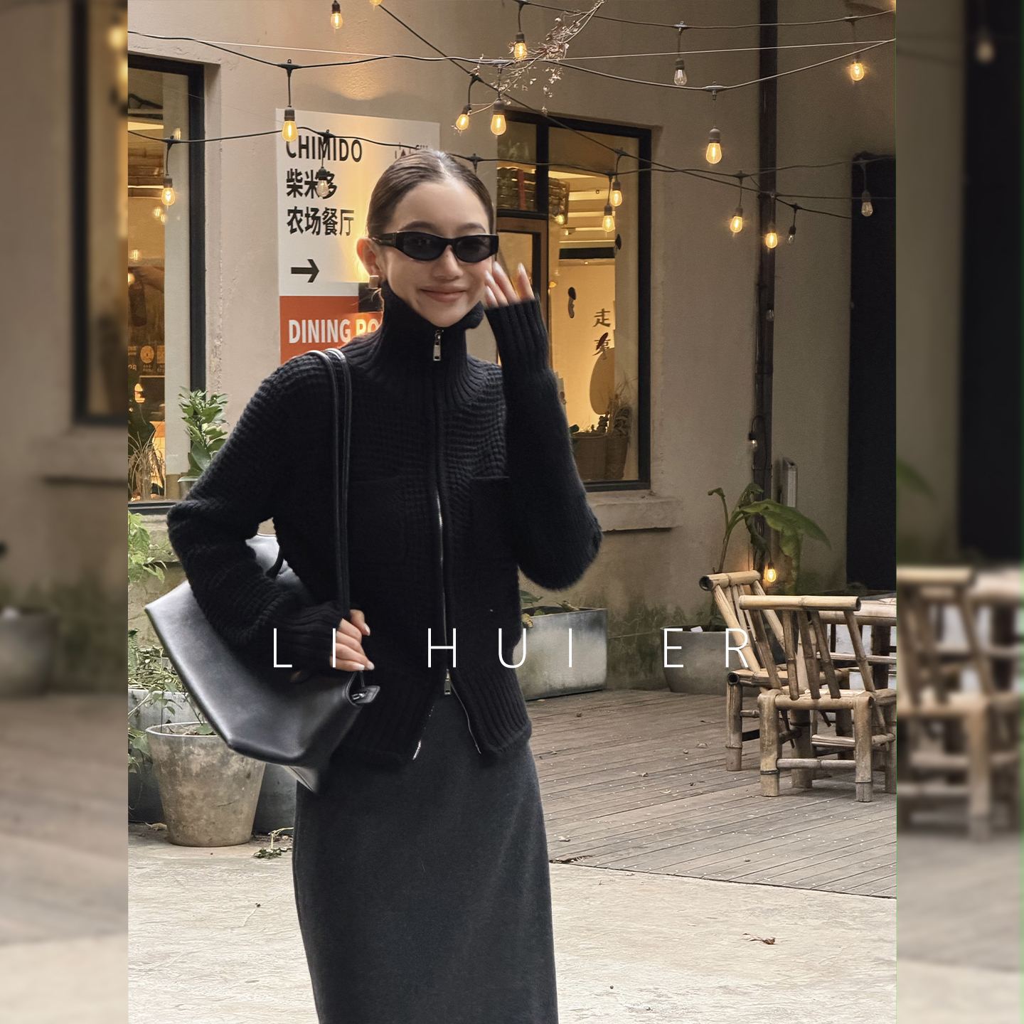 LiHuiEr李慧儿【洛杉矶时报】2025时尚保暖舒适黑色针织衫YCNL-034