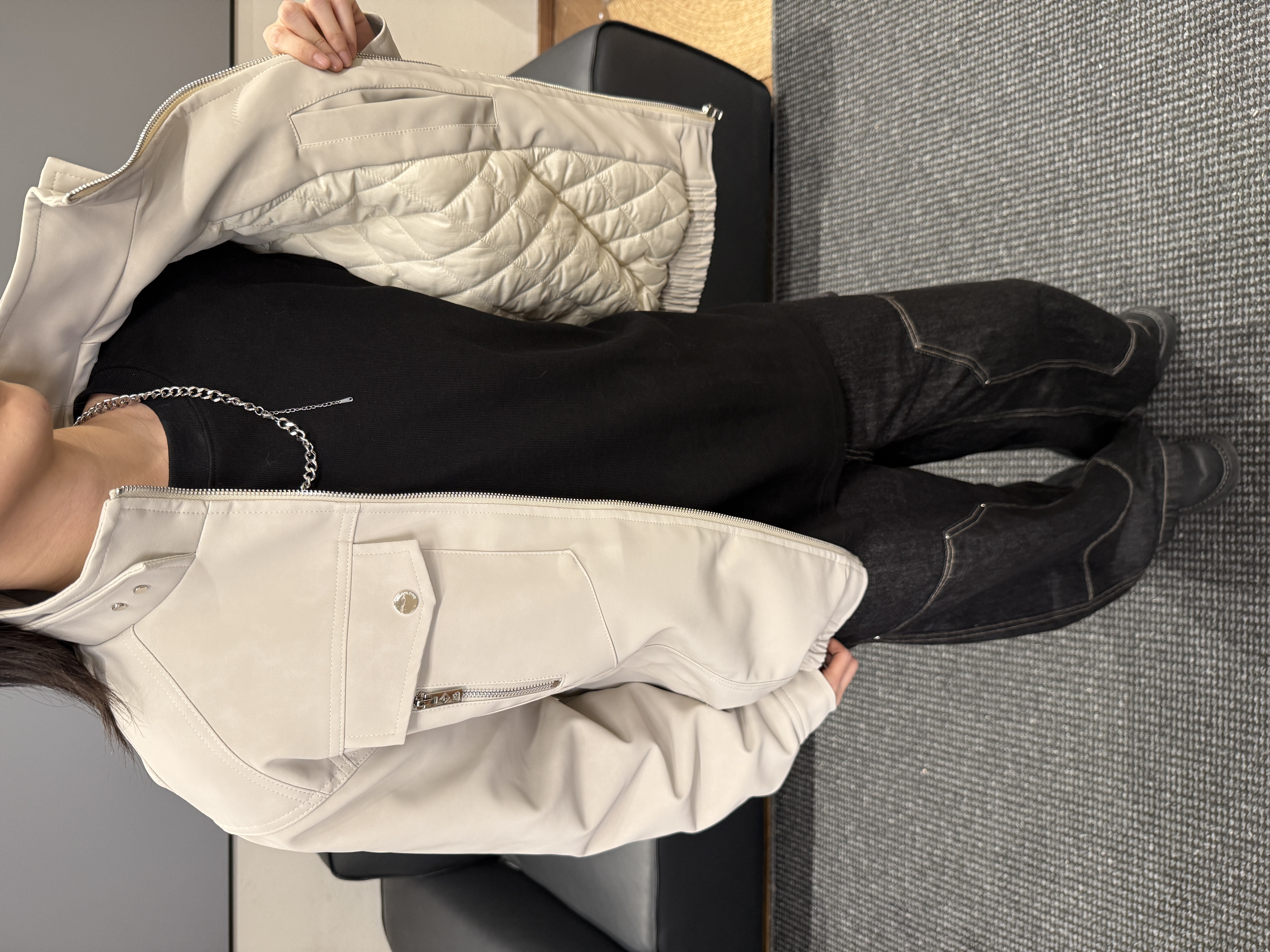 LX-NIVU加棉pu皮夹克男女同款秋冬新款立领铆钉加厚宽松潮流外套