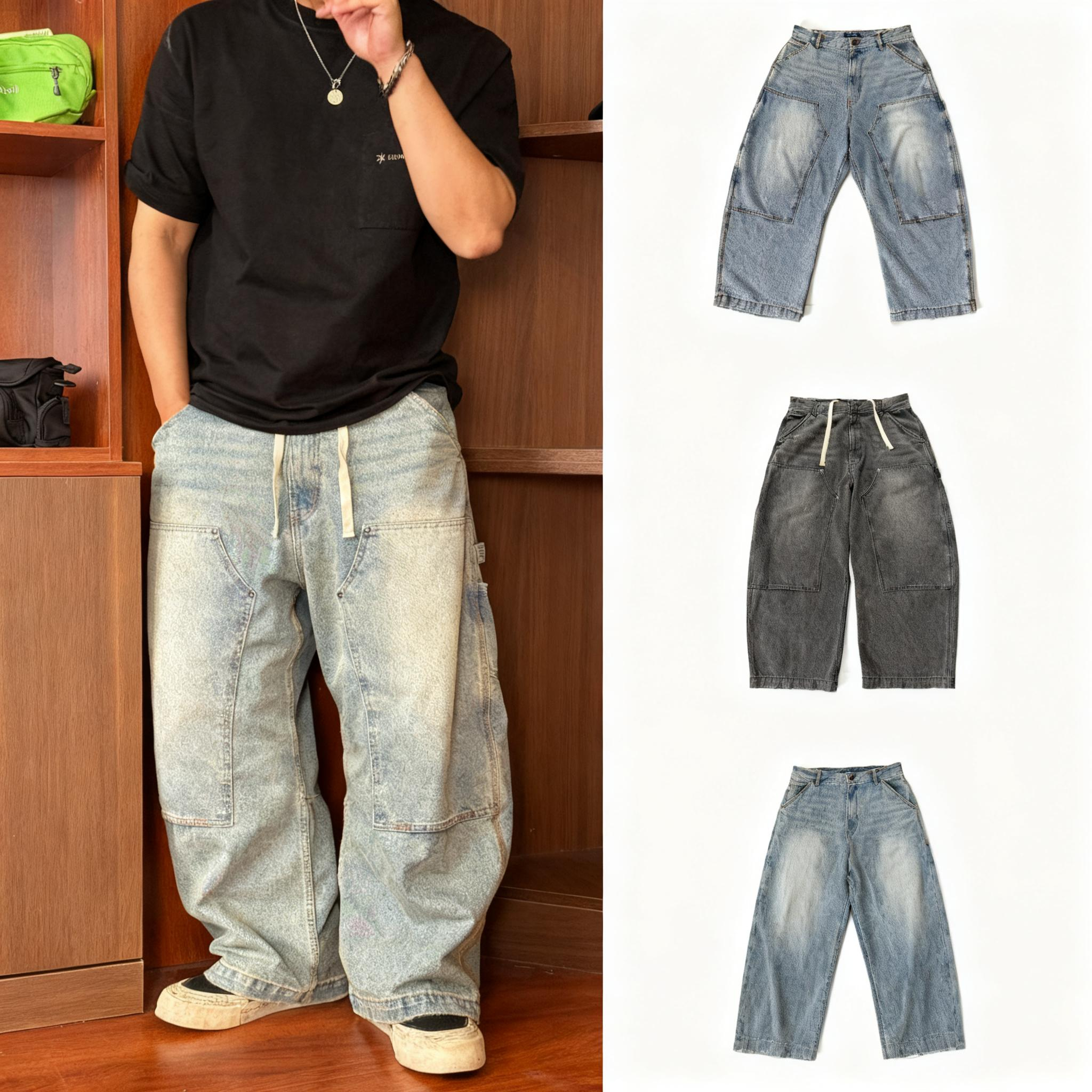 N家-25款廓形做旧休闲水洗牛仔裤男宽松cityboy长裤00364CK