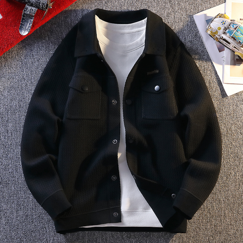 高档翻领针织开衫外套男士秋冬季百搭潮流线衣夹克毛衣男装25805