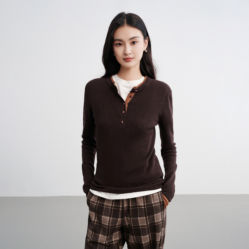 EP雅莹女装 精纺牦牛绒羊毛复古假两件针织衫 秋冬新款9917A