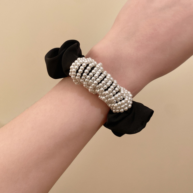 高弹力扎串珠高端气质~简约头头花女感头绳2024新款复古黑色大肠