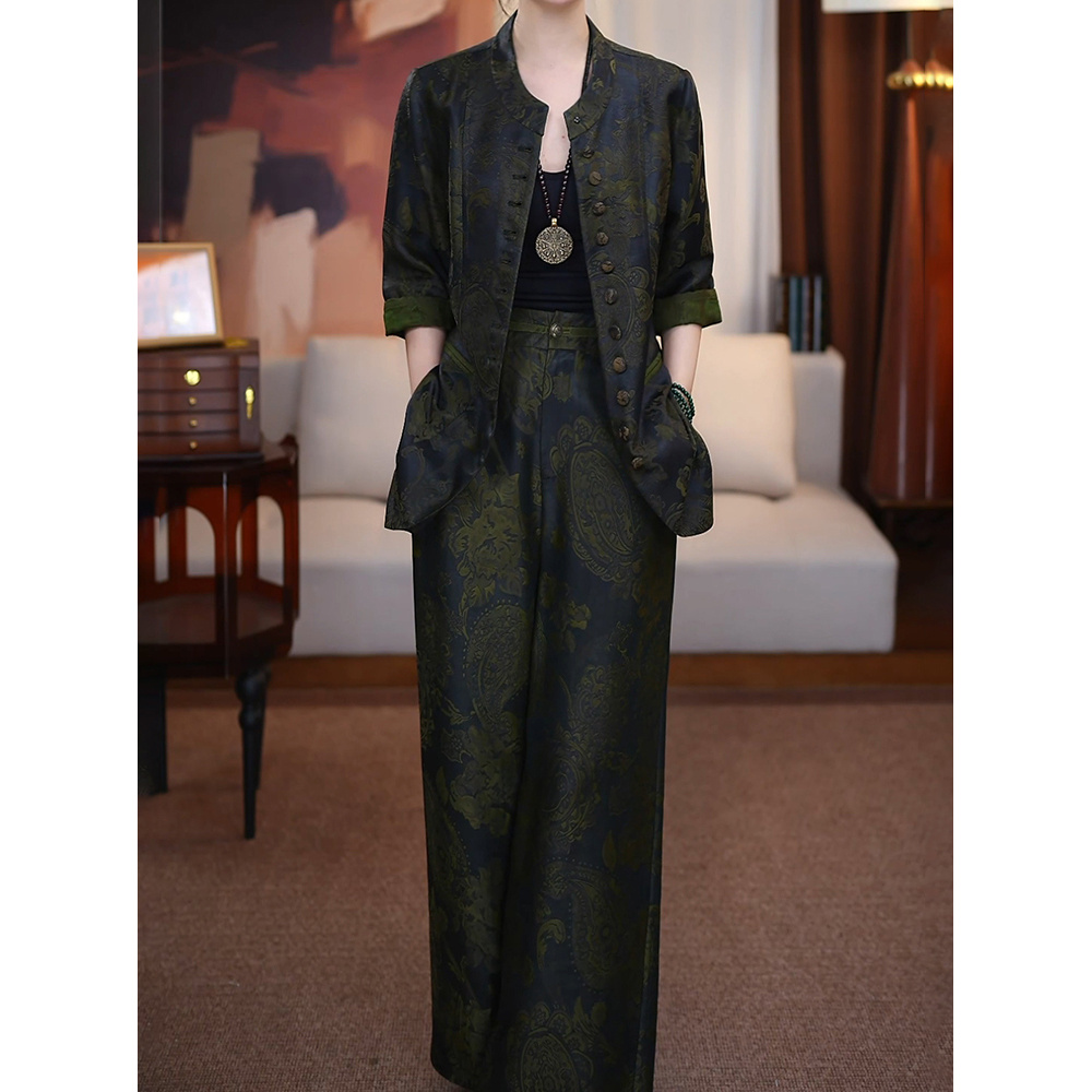 新中式国风套装女高级轻奢2025秋文艺气质复古七分袖外套+休闲裤