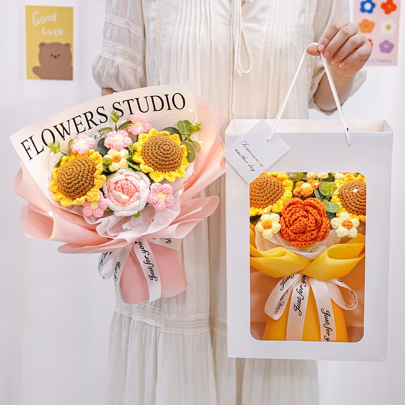 创意送老师手工钩织向日葵毛线花束小学幼儿园送毛线花束成品