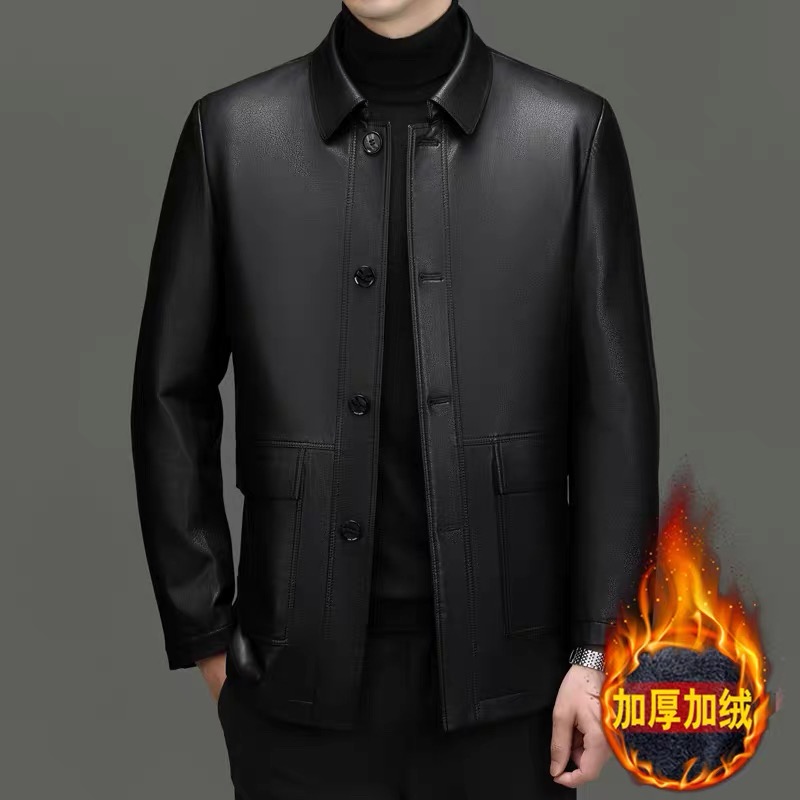 【海宁】男士秋冬商务休闲翻领（纽扣款）手工真皮山羊皮外套(8118)