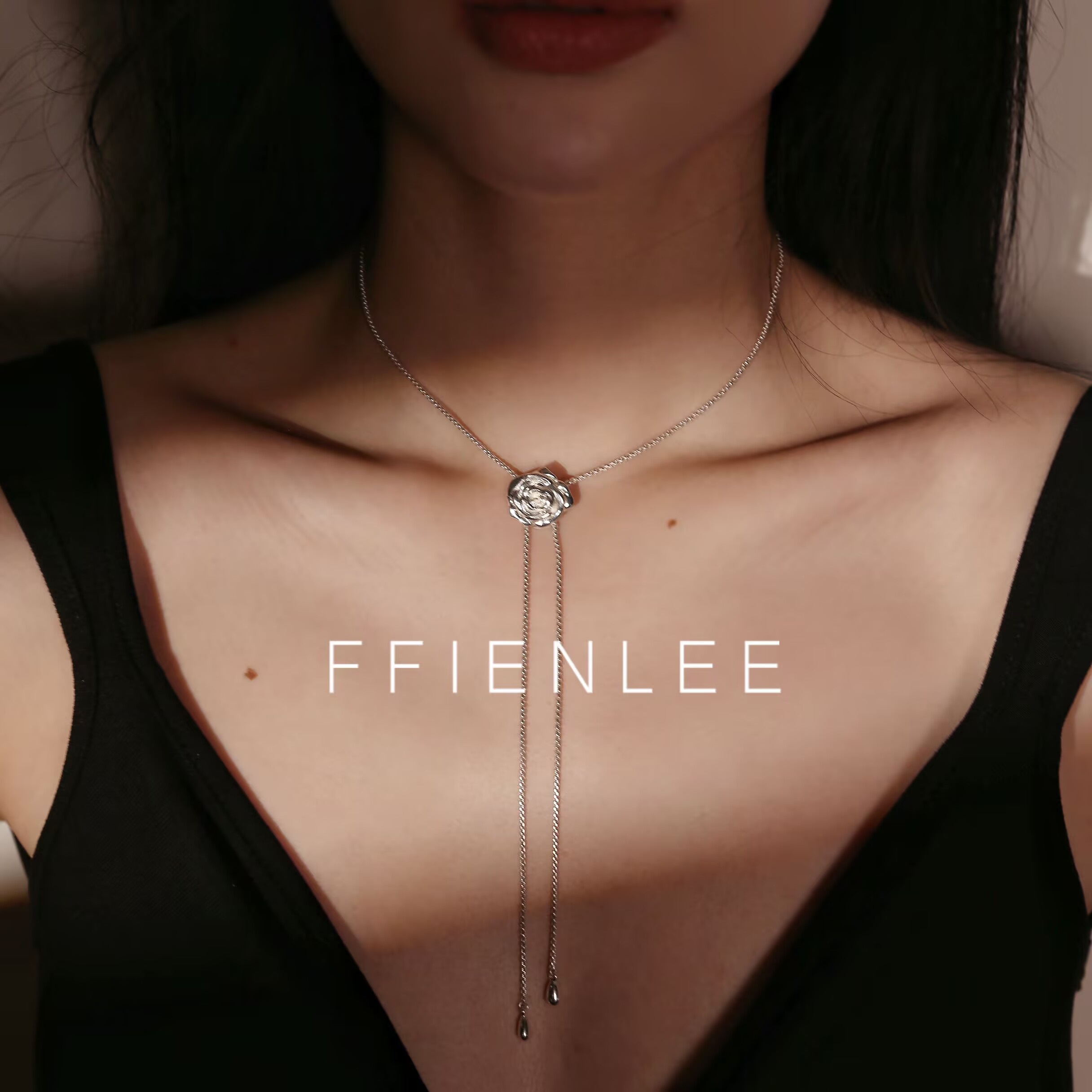 坠链均925银 <丝绒玫瑰颂>法式复古玫瑰花项链高级感抽拉式毛衣链