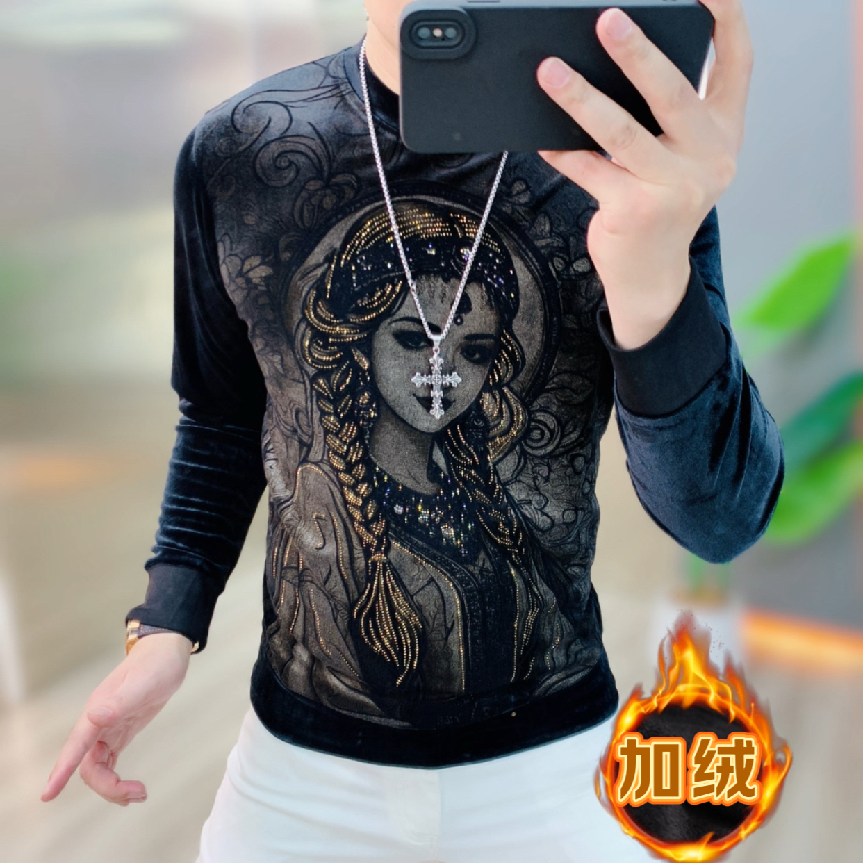 阿凯严选-欧货秋冬新款男士爆款丝绒时尚休闲潮流，百搭打底卫衣