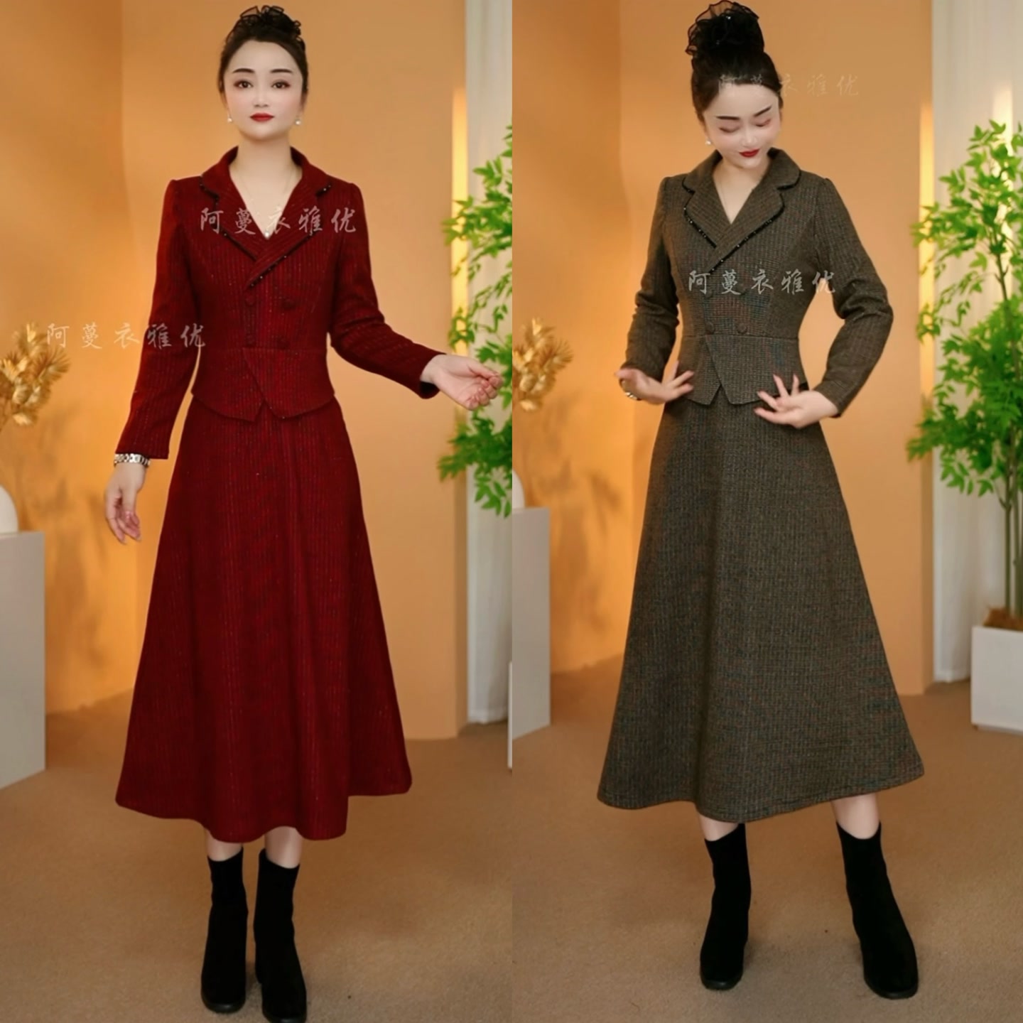 【衣雅严选】8124-2592#新款秋冬季加厚磨毛气质优雅假两件连衣裙