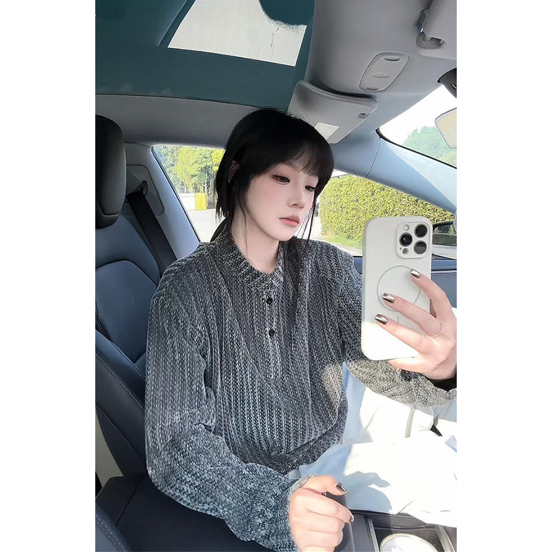 鱼骨纹亨利领卫衣男女同款小香风条纹polo衫长袖t恤重磅打底衫秋