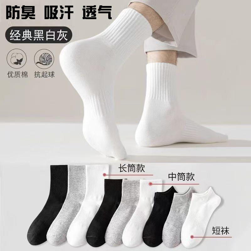 【新疆棉】四季袜男女短中长筒纯色棉袜吸汗透气防臭白色运动袜