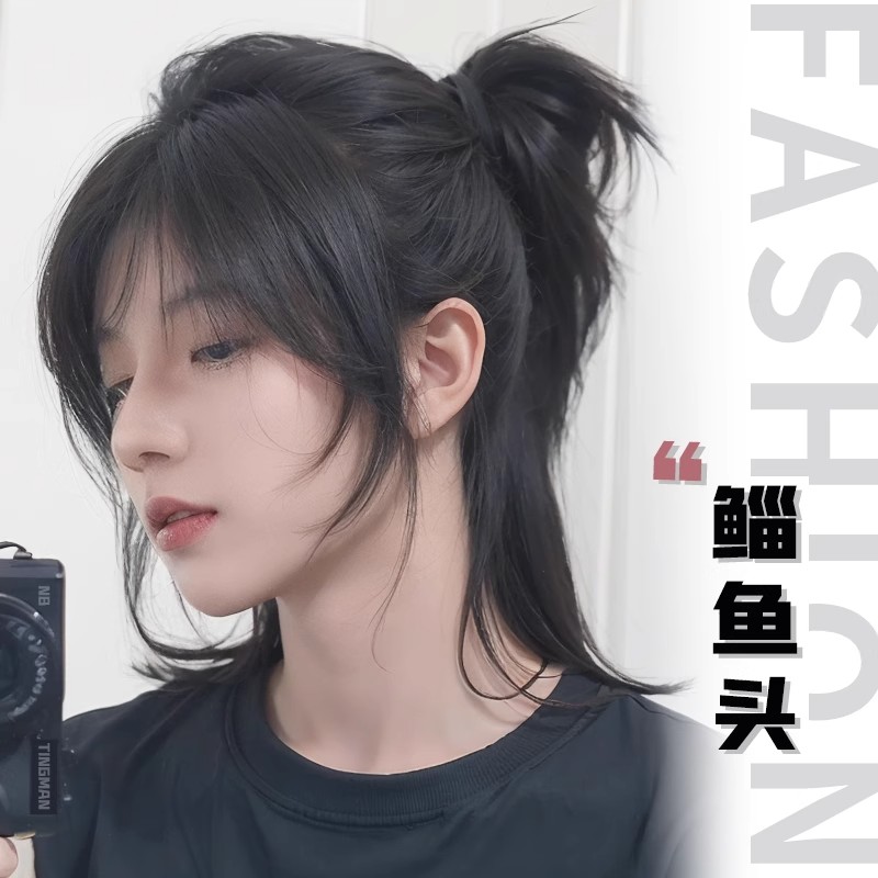 狼尾假发男短发日系男生鲻鱼头半扎中分武士头短发男士全头套式
