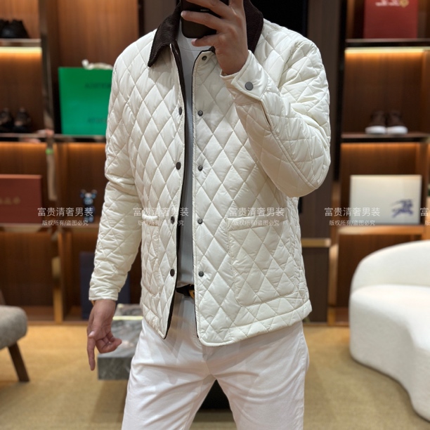【薄棉夹克外套】B*家秋冬男士轻奢老钱风菱格绗缝翻领夹克外套6151