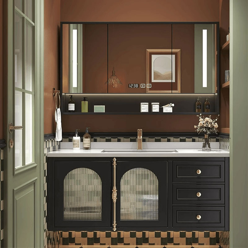 法式橡木浴室柜组合天地锁拉手陶瓷一体盆洗手脸盆柜卫生间洗漱台