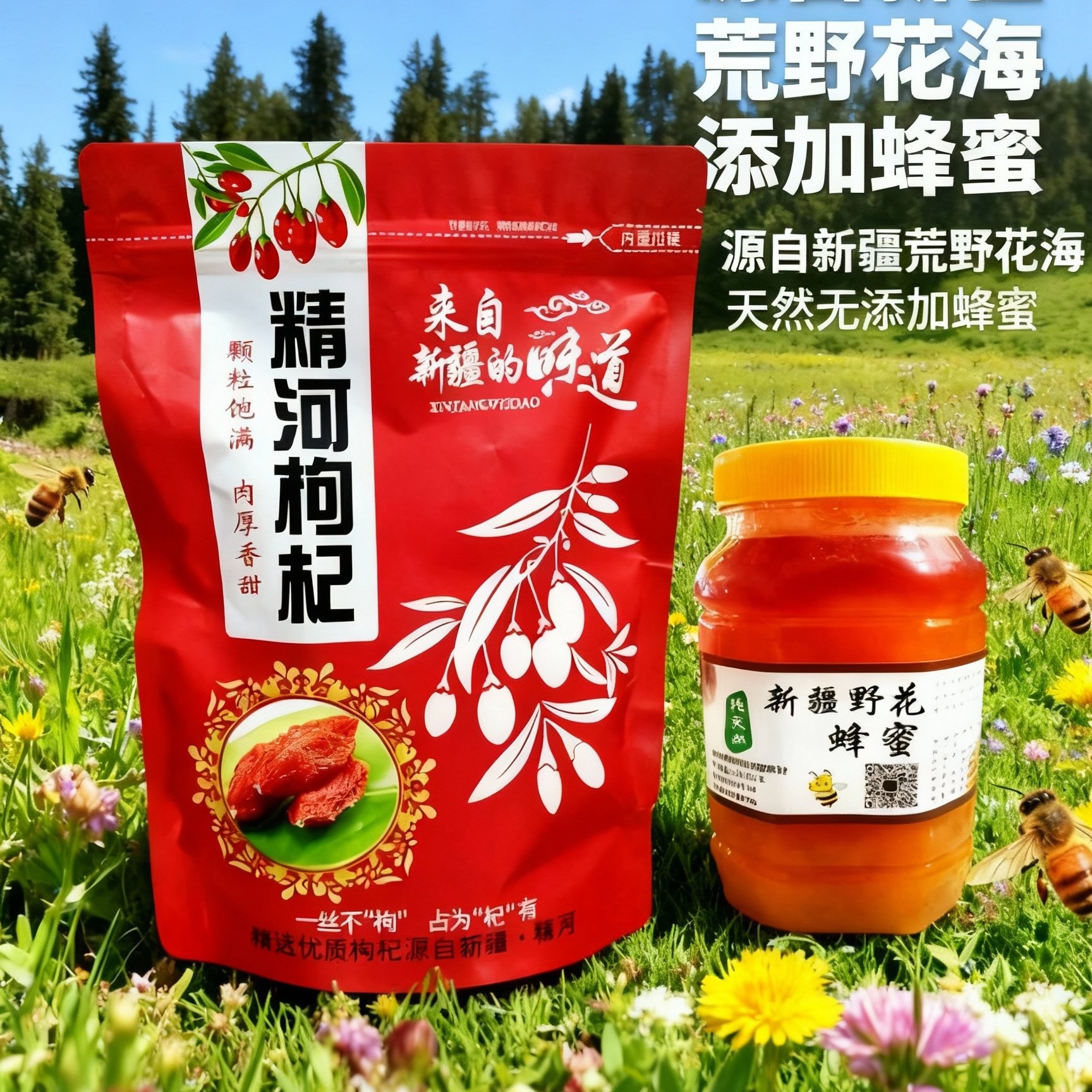 蜂蜜枸杞黑蜂蜜红枸杞百花蜜高原蜜新疆伊犁健康食品
