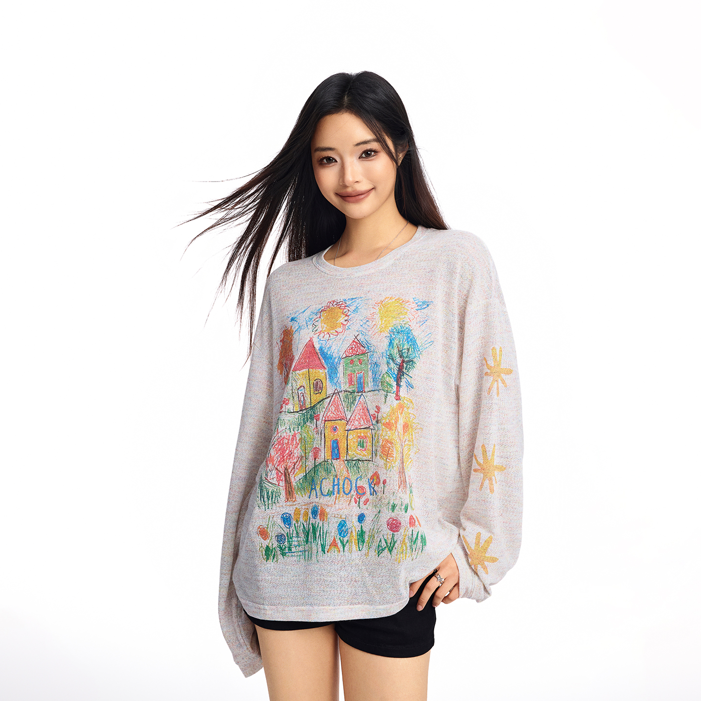 【Achock官方店】潮牌手绘涂鸦罩衫上衣美式高街情侣圆领长袖T恤