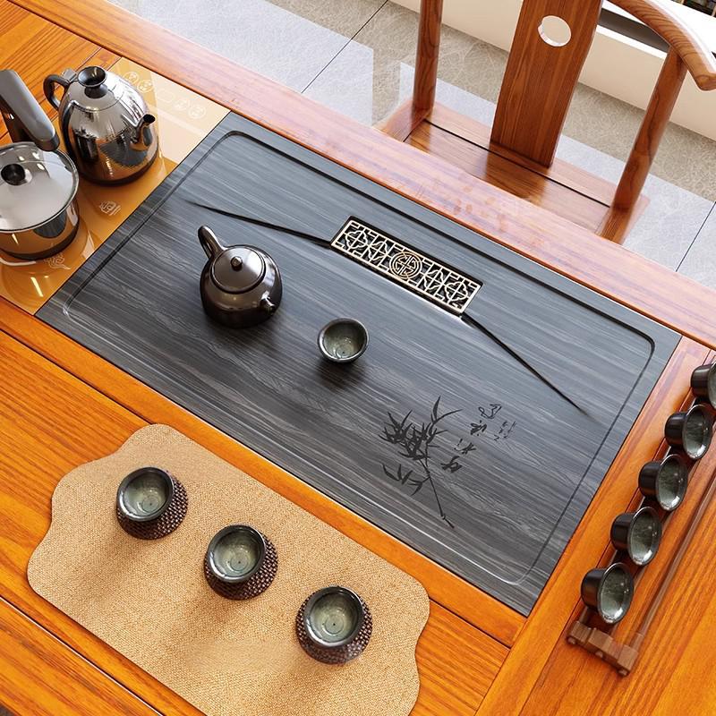 天然石茶盘嵌入式家用定制茶桌中间面板茶台桌面漏水板托盘茶盘