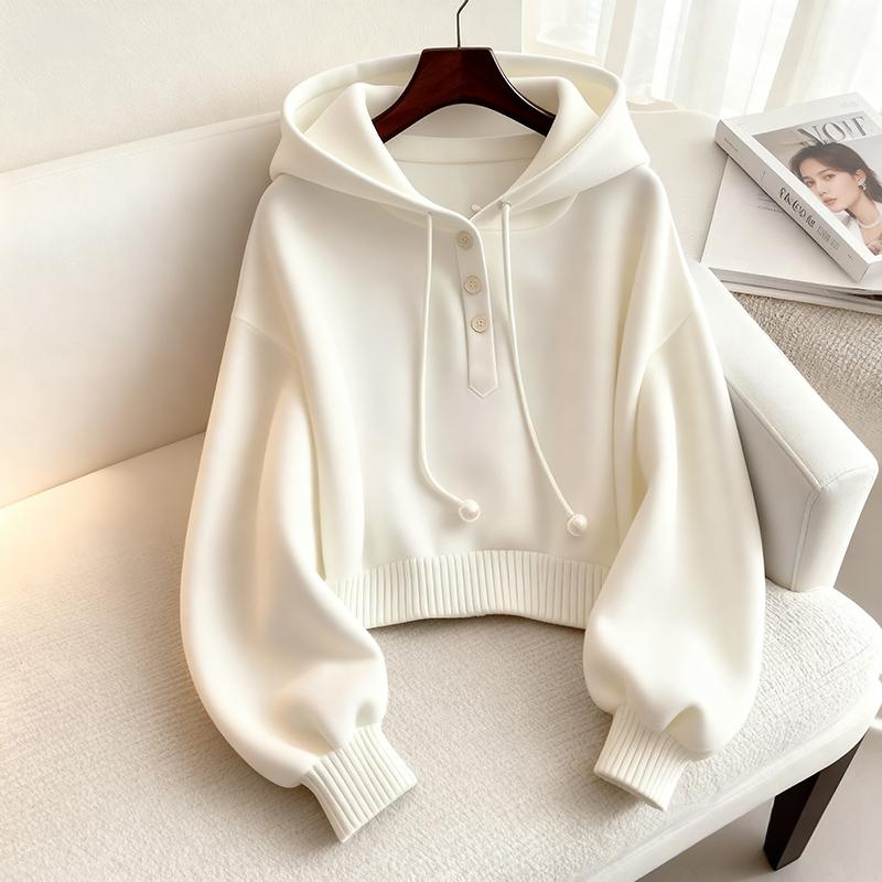 白色小个子连帽卫衣女款2025秋季新款高级感独特超好看打底衫上衣