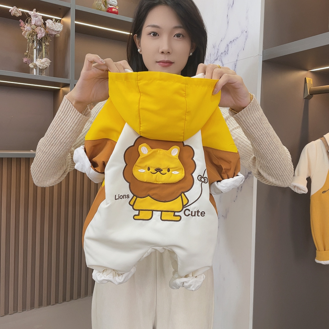 【双层】春秋新款可爱狮子拼色连帽哈衣婴儿男女宝宝可爱卡通外出服