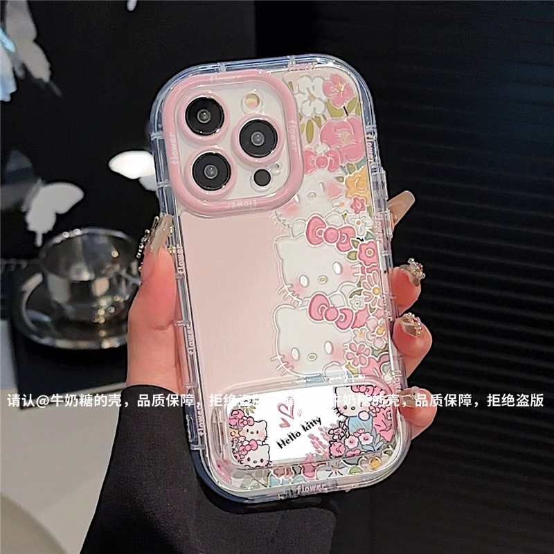 花丛凯蒂猫镜面支架适用苹果16华为vivo小米15OPPO手机壳潮流新款