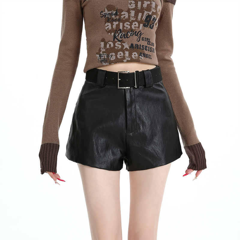 pu皮裤短裤女秋冬季新款小个子外穿高腰显瘦休闲百搭a字阔腿靴裤