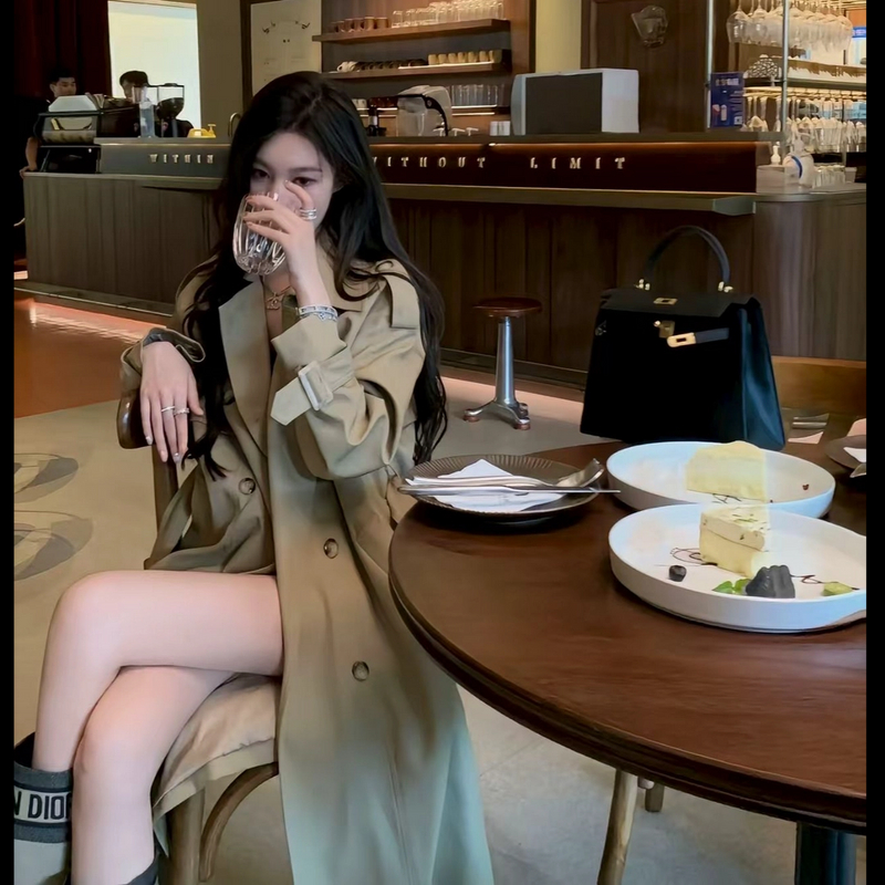 车迟恩同款车氏王炸风衣 春秋卡其色大衣 中长款过膝翻领外套女