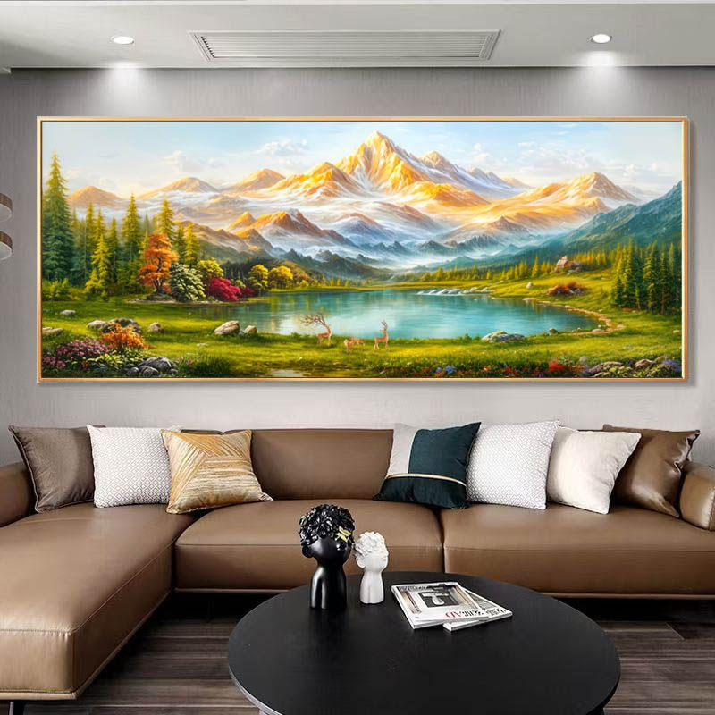 金山聚宝盆山水画钢化膜平面装饰画客厅沙发背景墙办公室挂画
