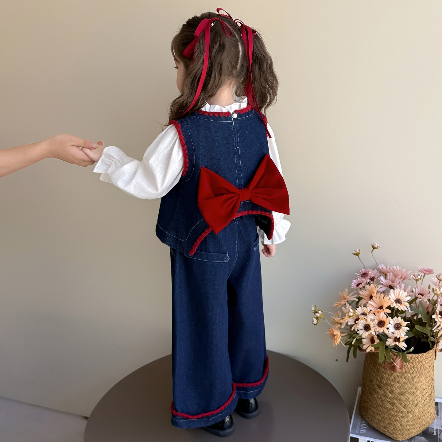 女童韩版春秋季阔腿裤牛仔套装女宝宝2025新款时髦三件套秋装森系